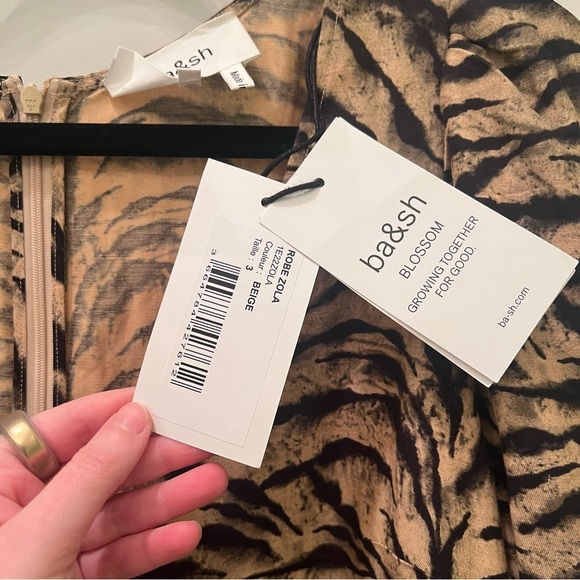 NWT BA&SH Zola Puff-sleeve Linen-blend Tiger Print Mini Dress Size L - Picture 13 of 15